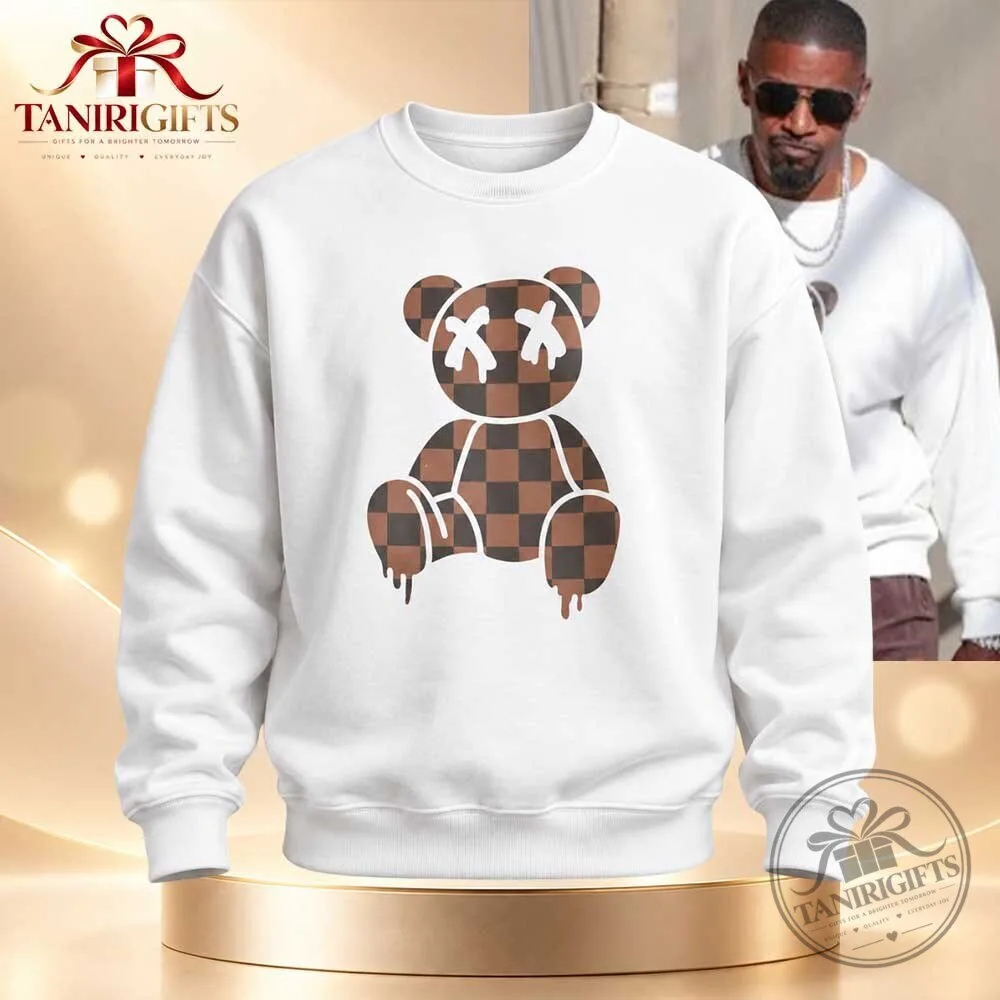 Jamie Foxx At Jimmy Kimmel Live Checkered Dripping Teddy Bear Sweatshirt