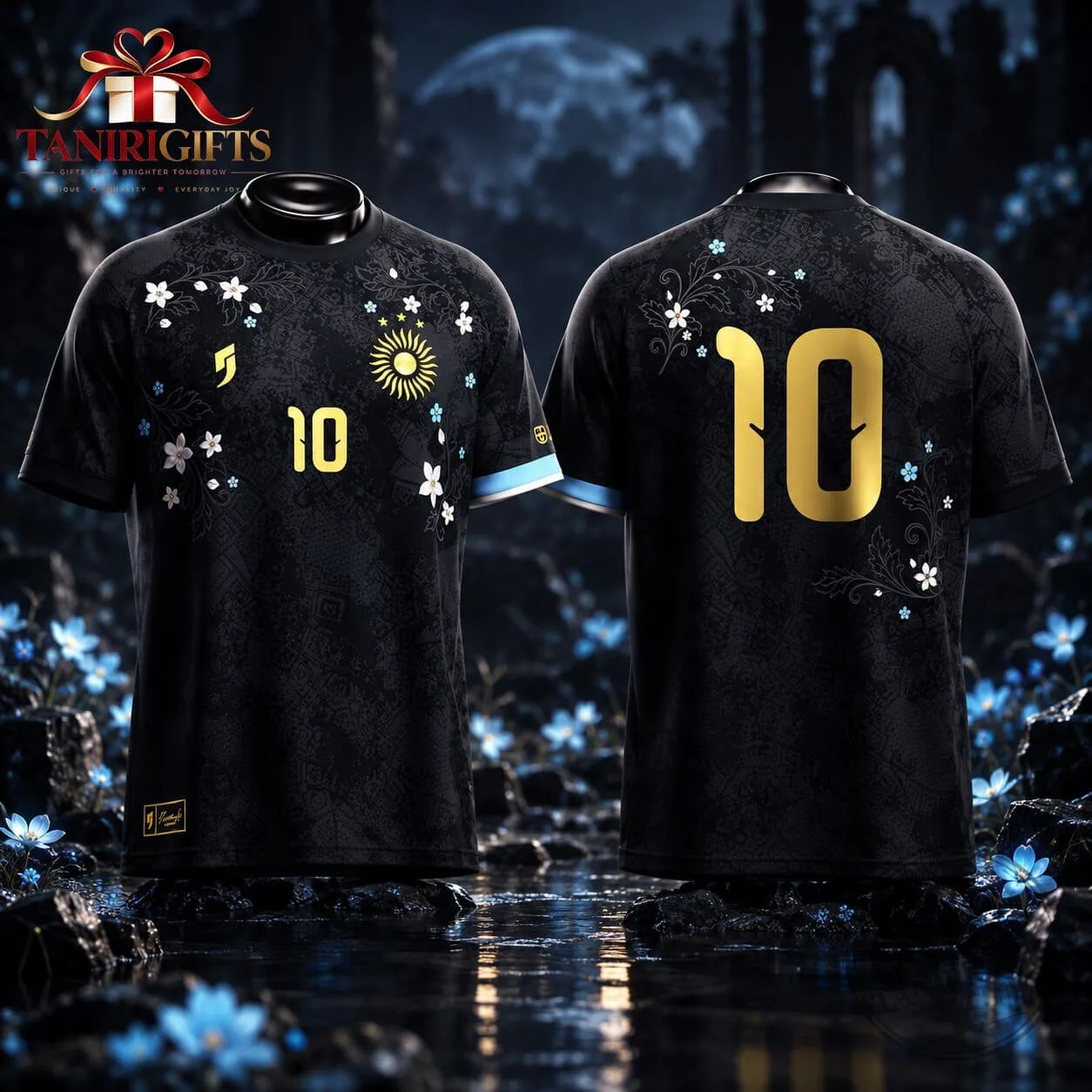Lionel Messi La Pulga Floral Special Edition Black Soccer Jersey