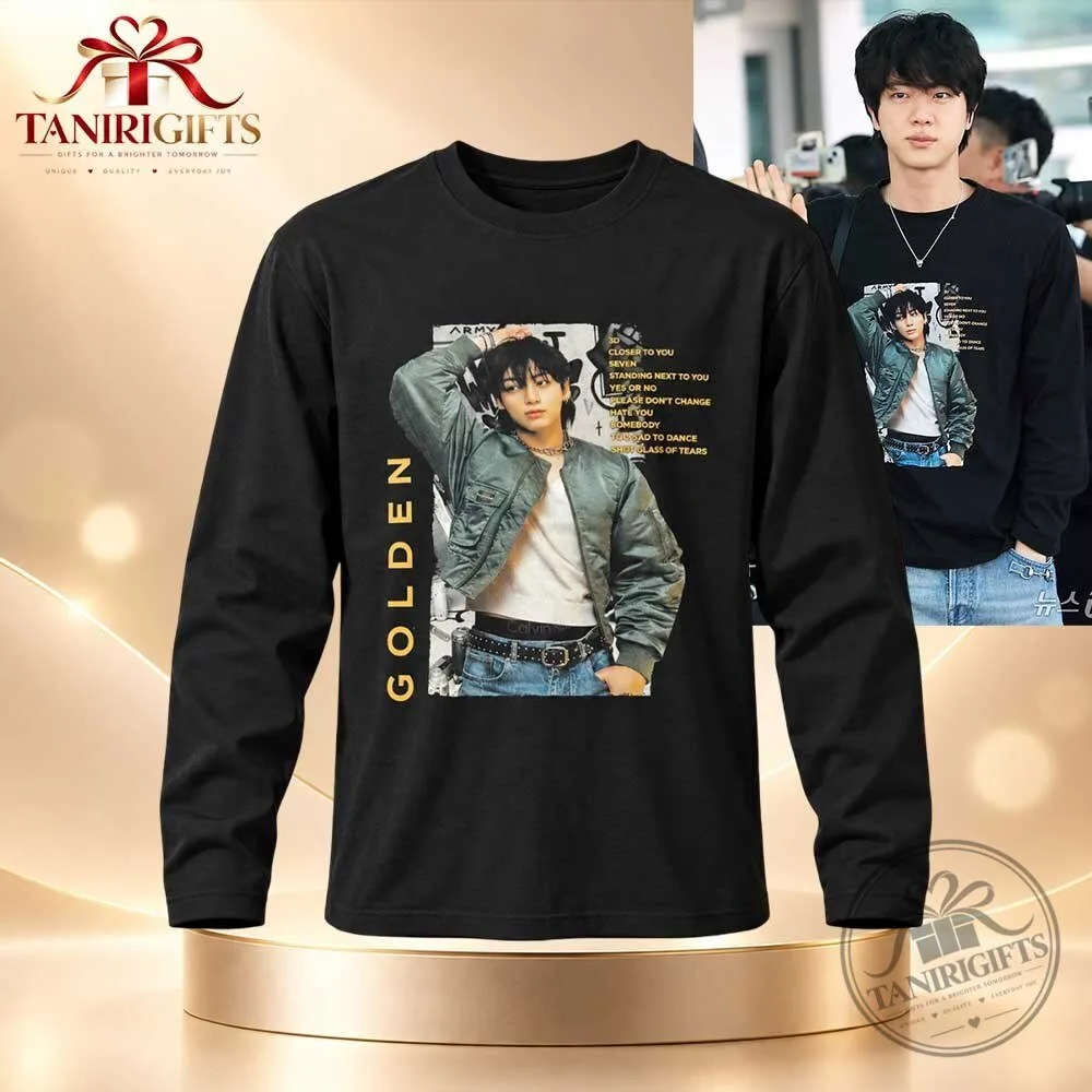 BTS Jin Wearing Jungkook Golden Long Sleeve Shirt