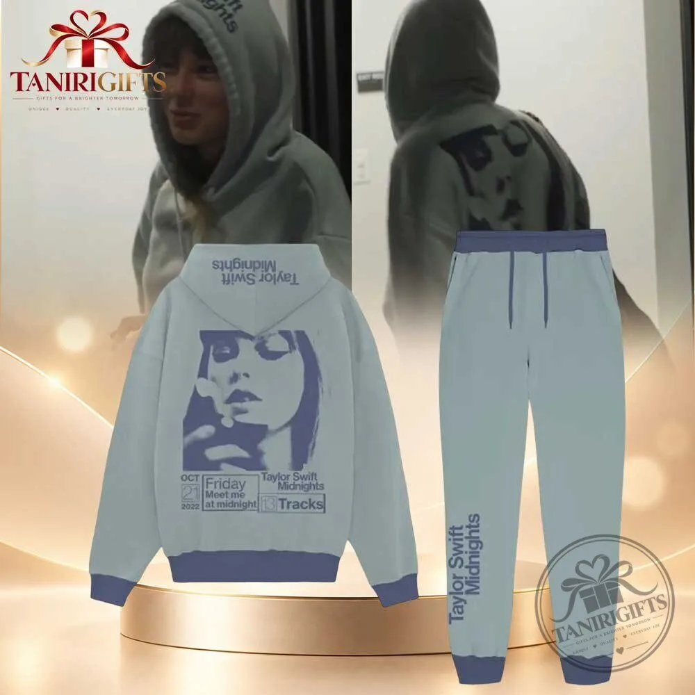 Taylor Swift Midnights Tracksuit Set – Teal Blue Hoodie & Sweatpants Merch