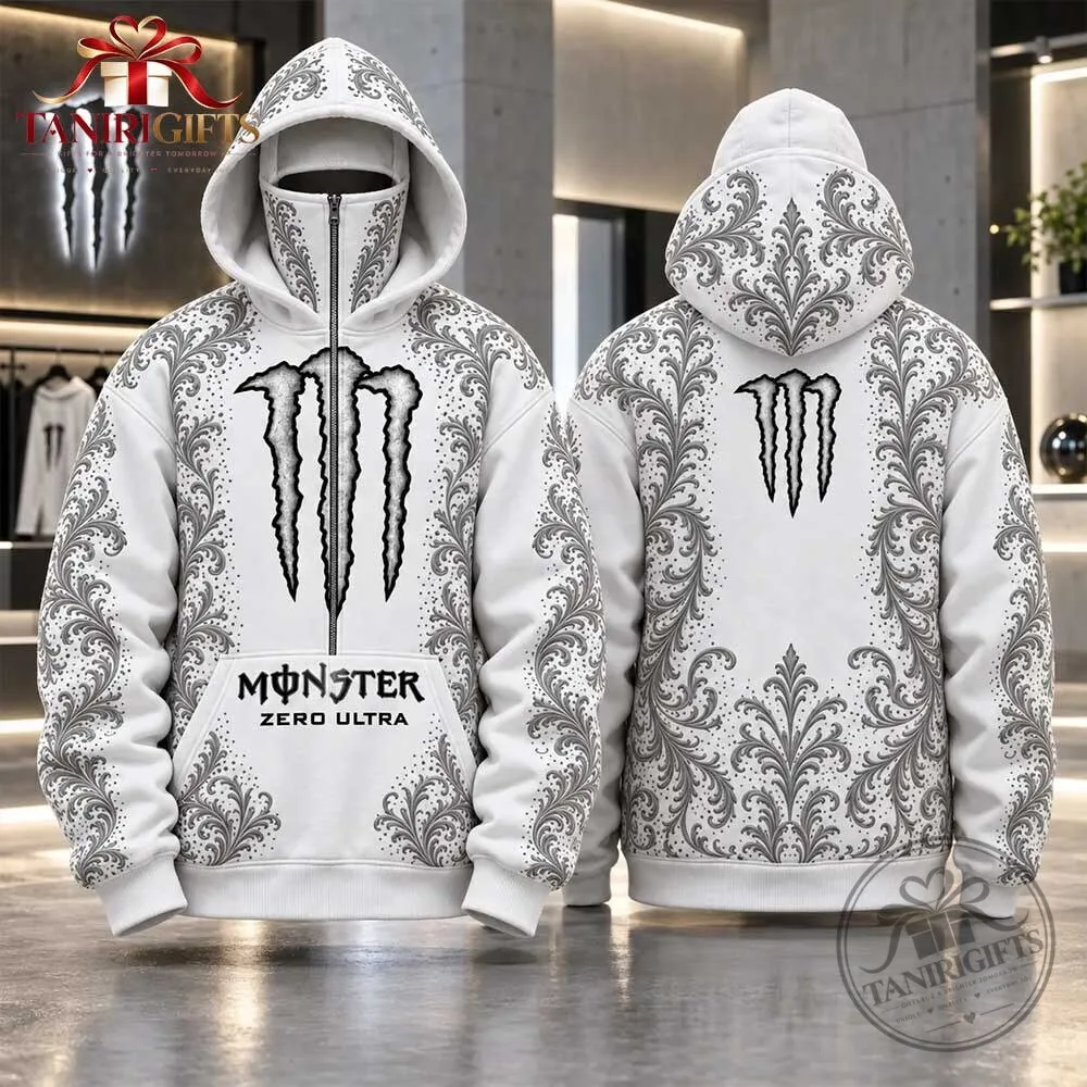 Monster Energy Zero Ultra Hoodie – White Paisley Full Zip Masked Hoodie