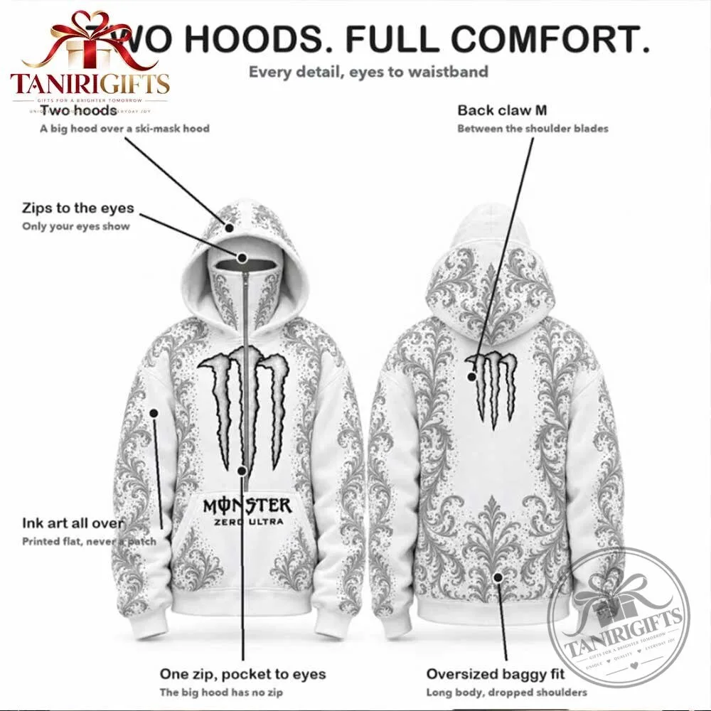 Monster Energy Zero Ultra Hoodie – White Paisley Full Zip Masked Hoodie Monster Energy Zero Ultra Hoodie – White Paisley Full Zip Masked Hoodie