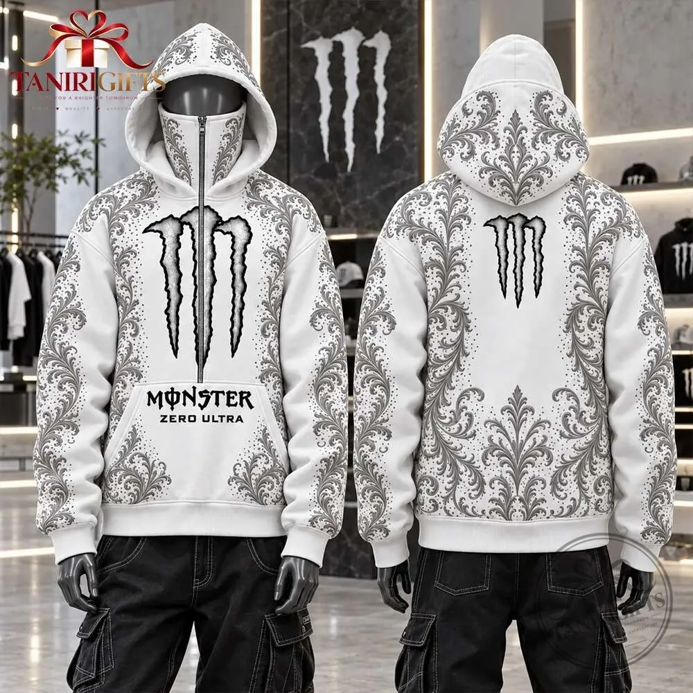Monster Energy Zero Ultra Hoodie – White Paisley Full Zip Masked Hoodie Monster Energy Zero Ultra Hoodie – White Paisley Full Zip Masked Hoodie