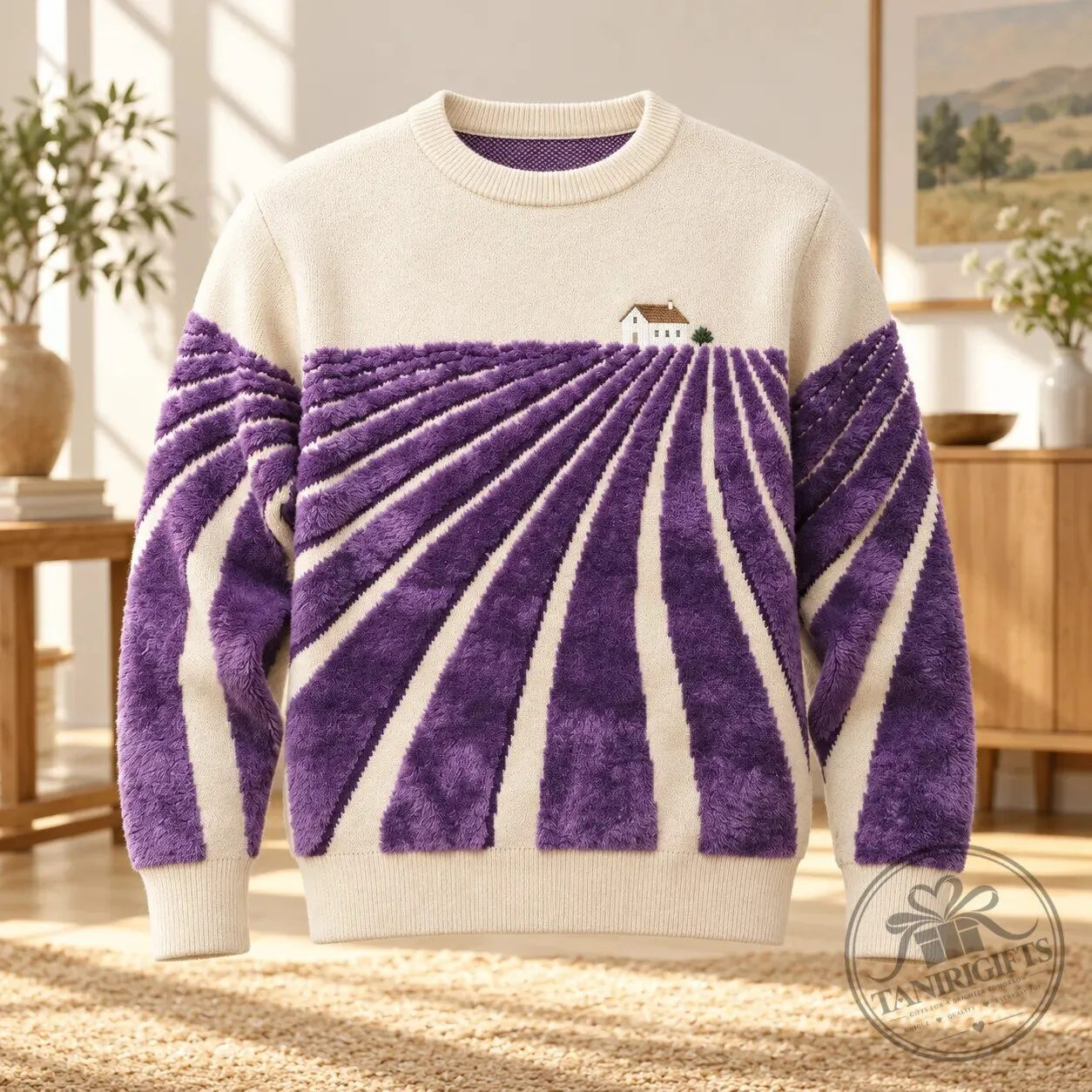 Field Landscape Knit Lavender Pullover Sweater