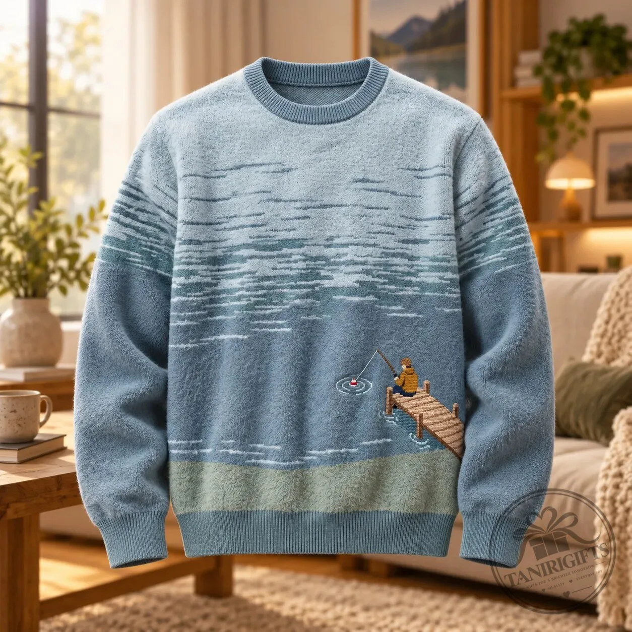 Vintage Fishing Scene Knit Sweater 2026