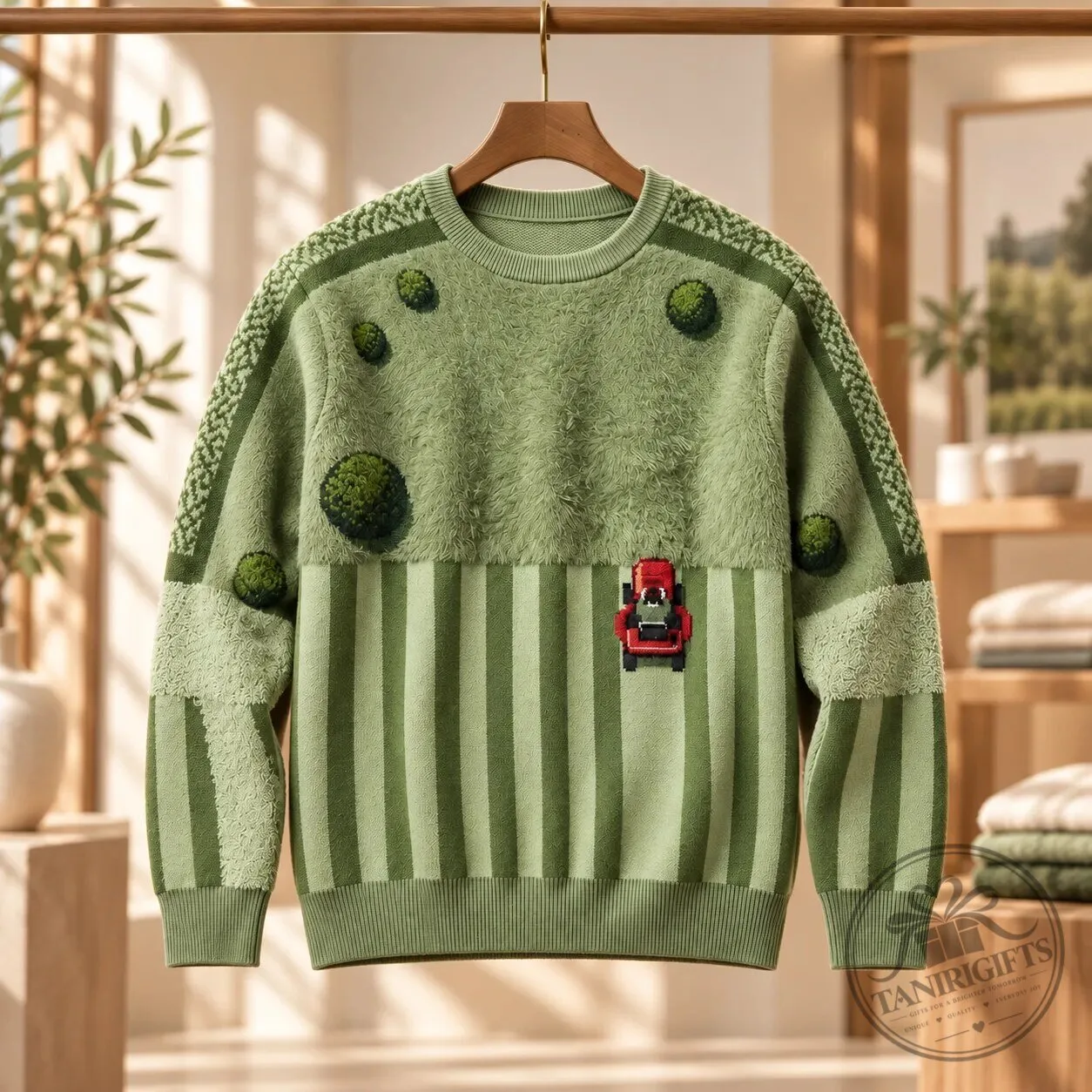 Lawn Mower Golf Course Green Knit Sweater