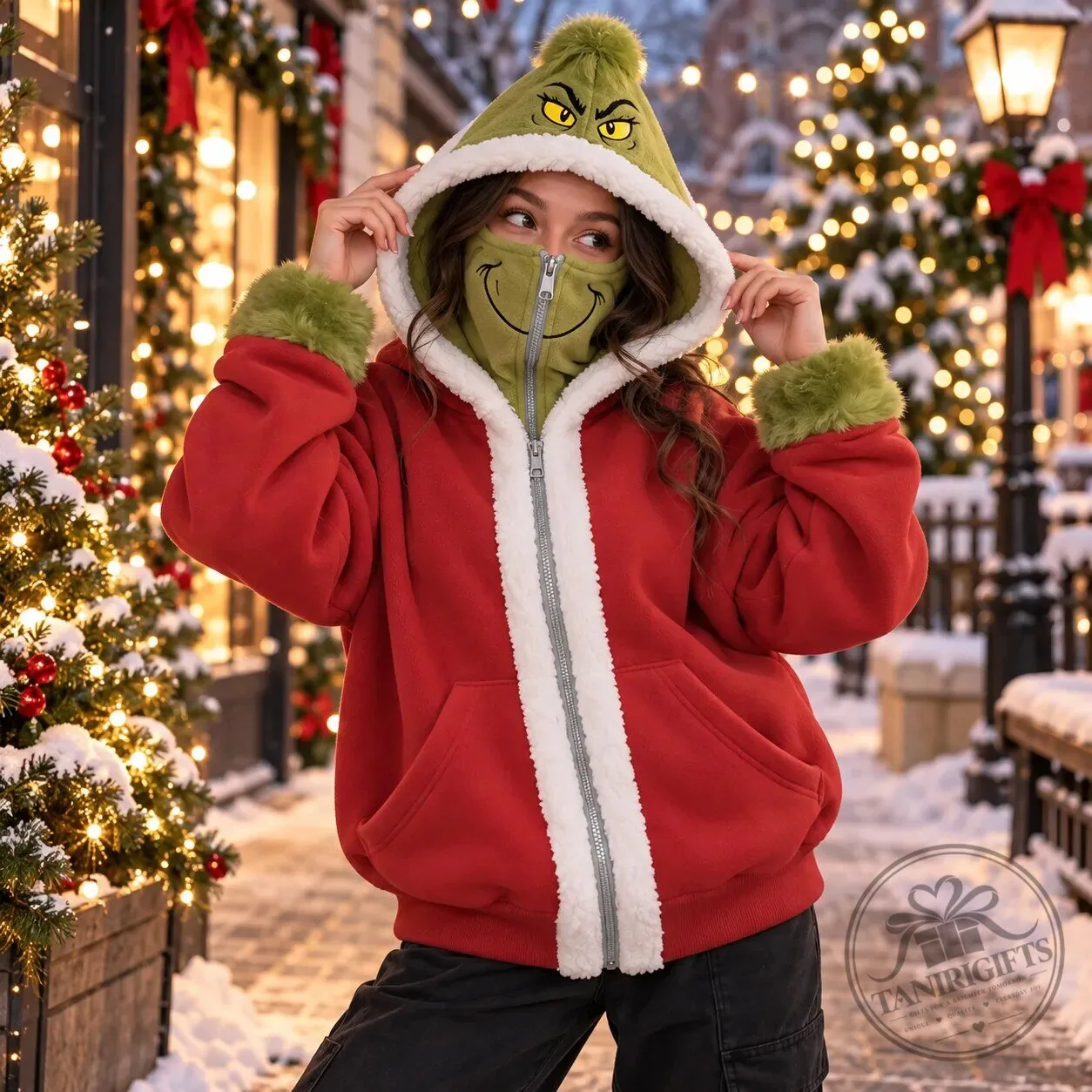 Grinch Full Zip Mask Hoodie Christmas Jacket 2026 10 Grinch Full Zip Mask Hoodie Christmas Jacket 2026 product view