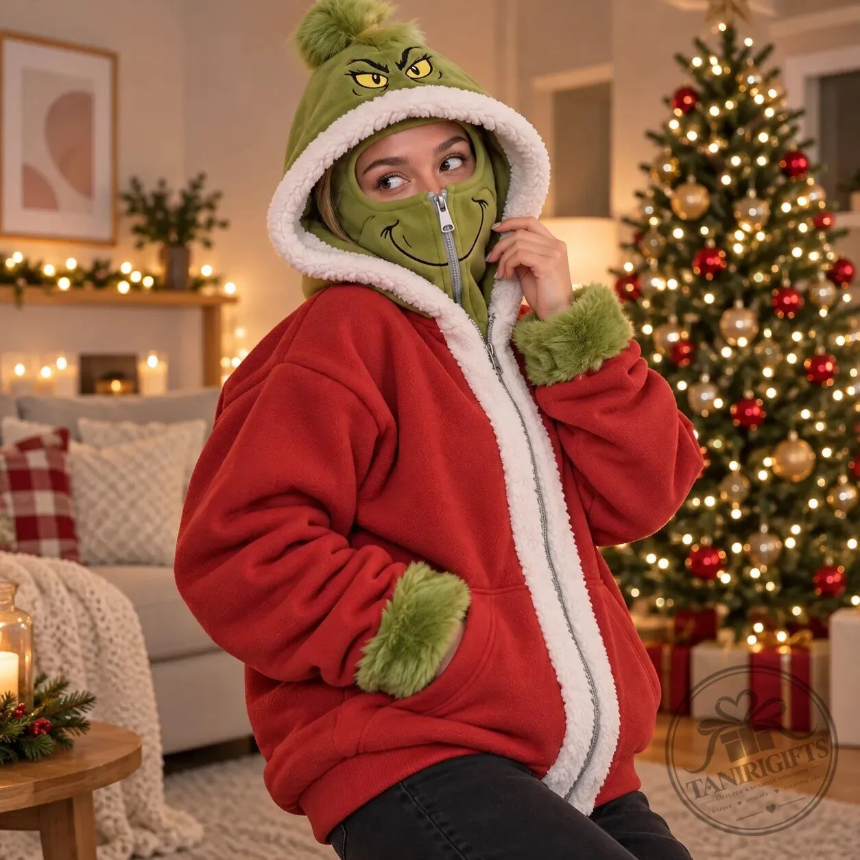Grinch Full Zip Mask Hoodie Christmas Jacket 2026 11 Grinch Full Zip Mask Hoodie Christmas Jacket 2026 product view