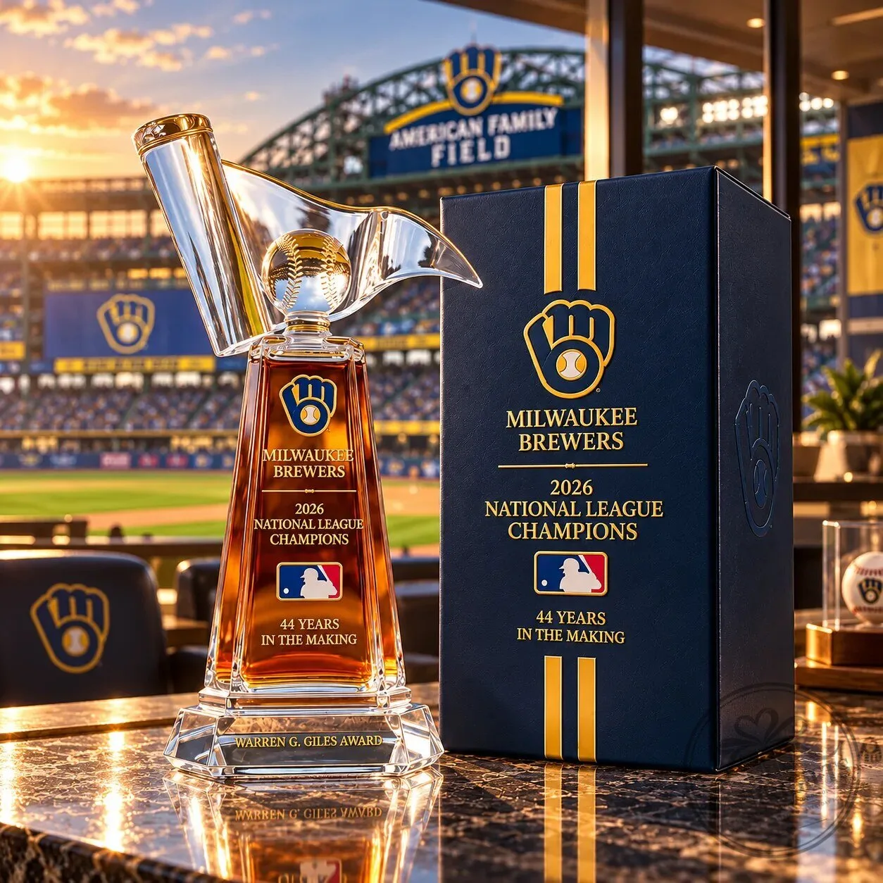 Milwaukee Brewers 2026 National League Champions Trophy Whiskey Bottle Decanter
