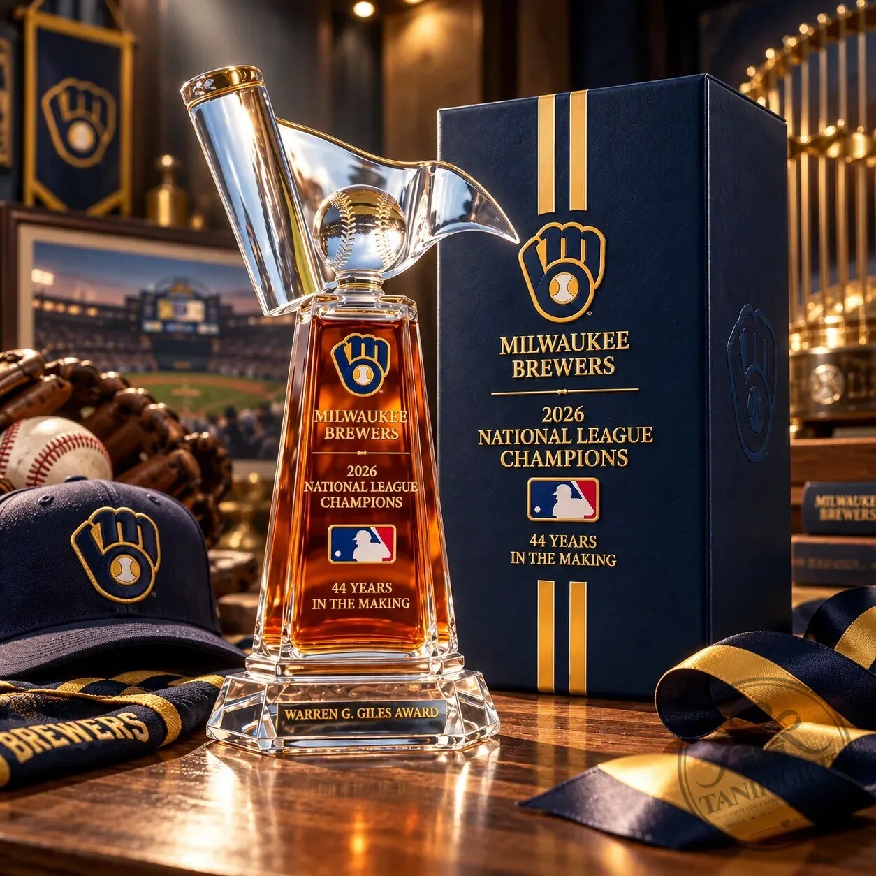 Milwaukee Brewers 2026 National League Champions Trophy Whiskey Bottle Decanter 9 Milwaukee Brewers 2026 National League Champions Trophy Whiskey Bottle Decanter detailed product view