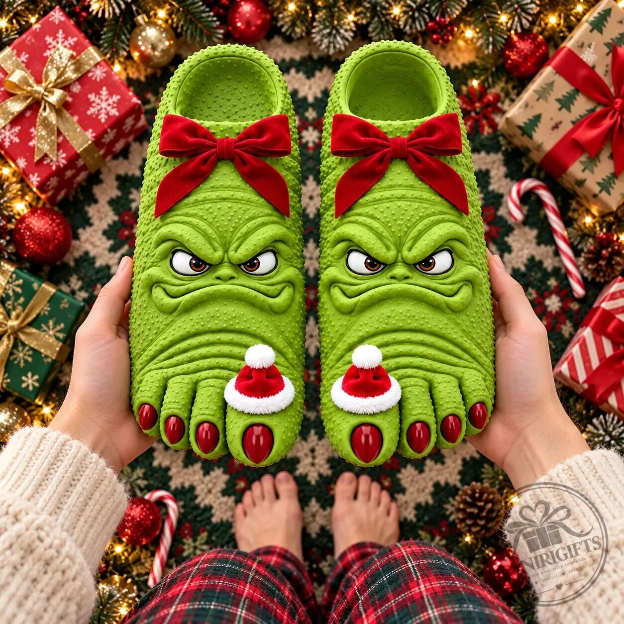 Grinch Toes Slippers – Funny Green Christmas Monster Feet Plush Slippers