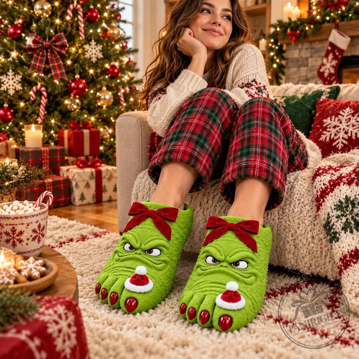Grinch Toes Slippers – Funny Green Christmas Monster Feet Plush Slippers 7 Grinch Toes Slippers – Funny Green Christmas Monster Feet Plush Slippers detailed product view