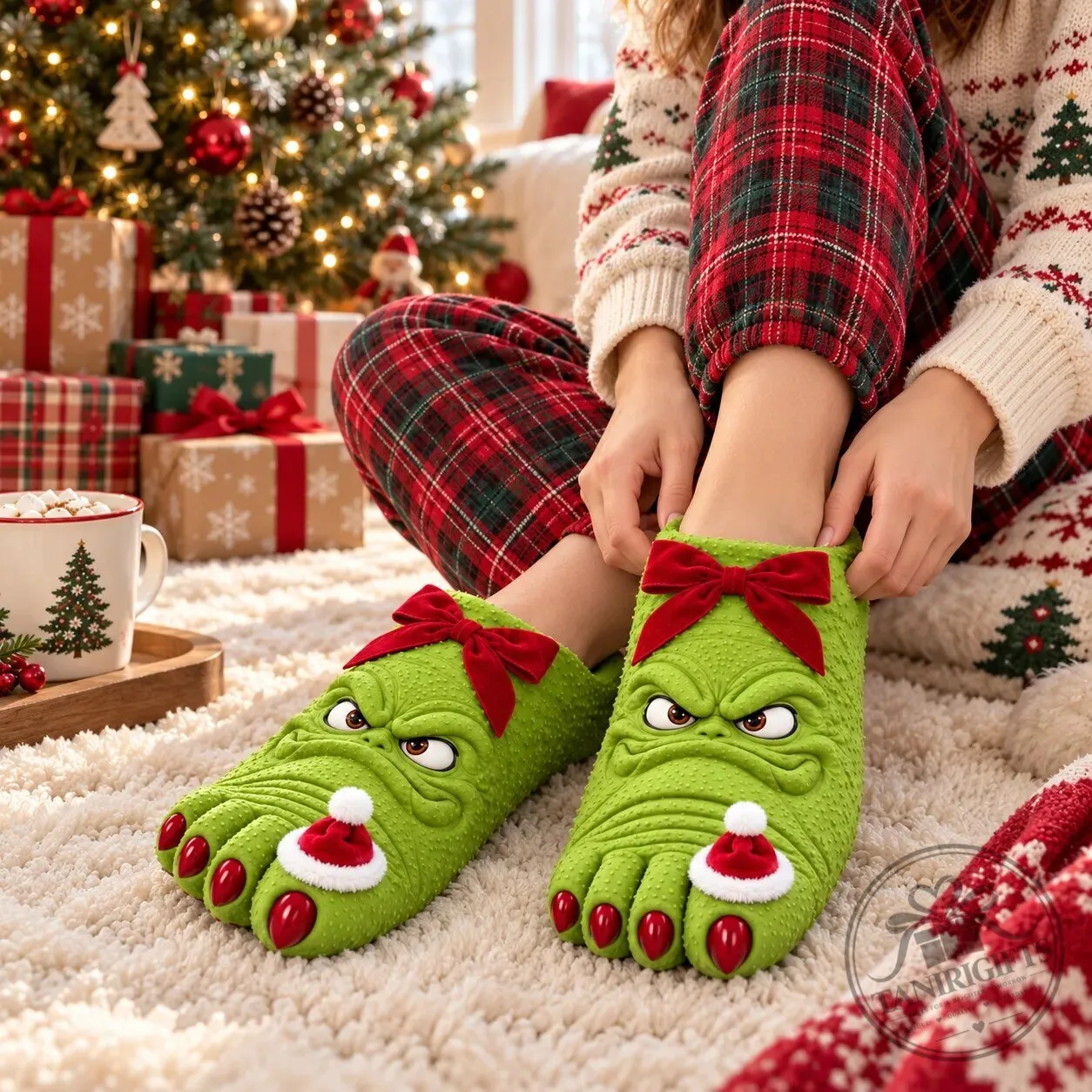 Grinch Toes Slippers – Funny Green Christmas Monster Feet Plush Slippers 9 Grinch Toes Slippers – Funny Green Christmas Monster Feet Plush Slippers detailed product view